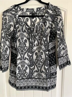 Lucky Brand Black & White Paisley Blouse